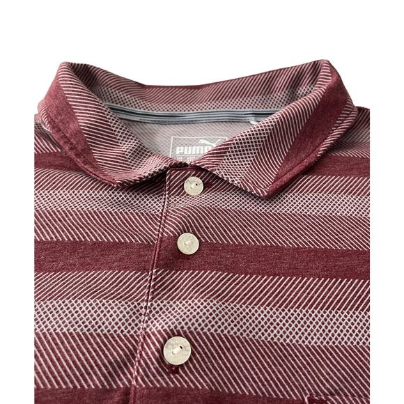 PUMA SHORT SLEEVE GOLF POLO, MENS, XXL, CRANBERRY & WHITE STRIPES, FRONT POCKET - Picture 3 of 12